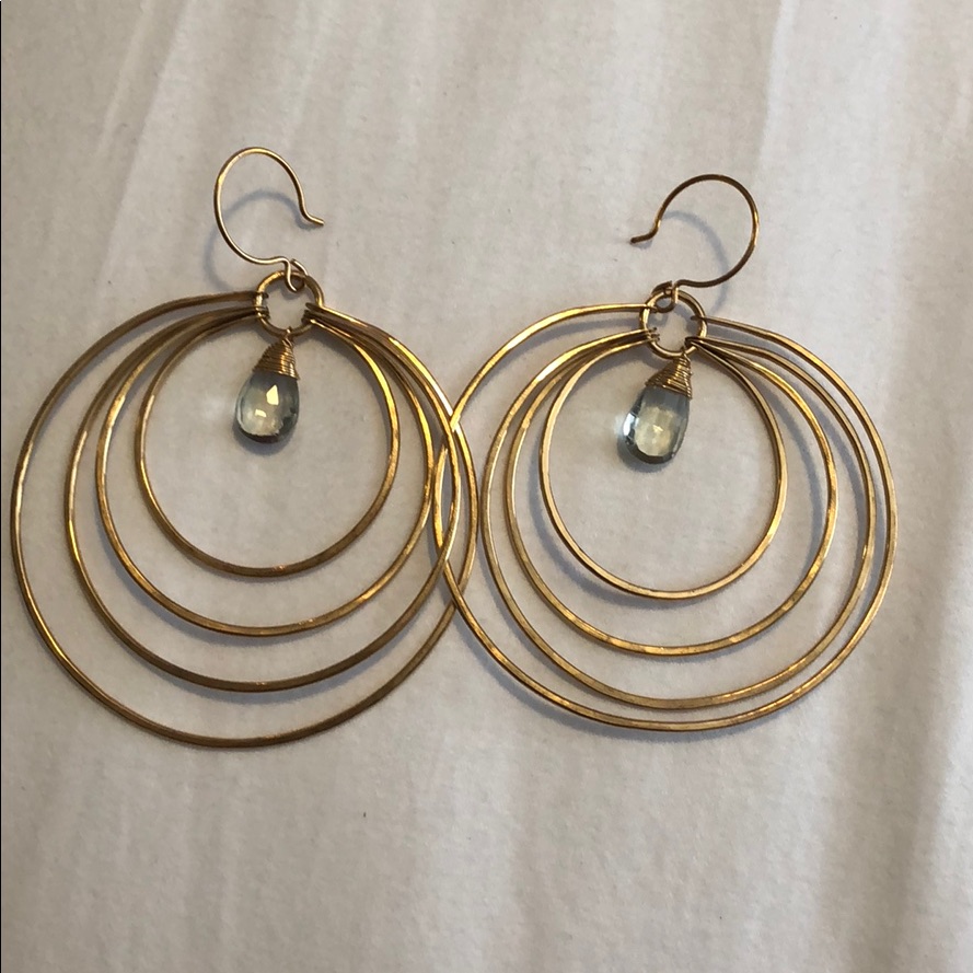 Nashelle 14k Gold Fill Hoops W/ Aquamarine Stones